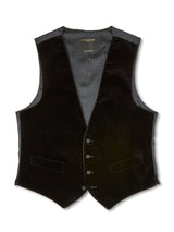 Black Velvet Cotton Single Breasted 4 Button Piped Waistcoat