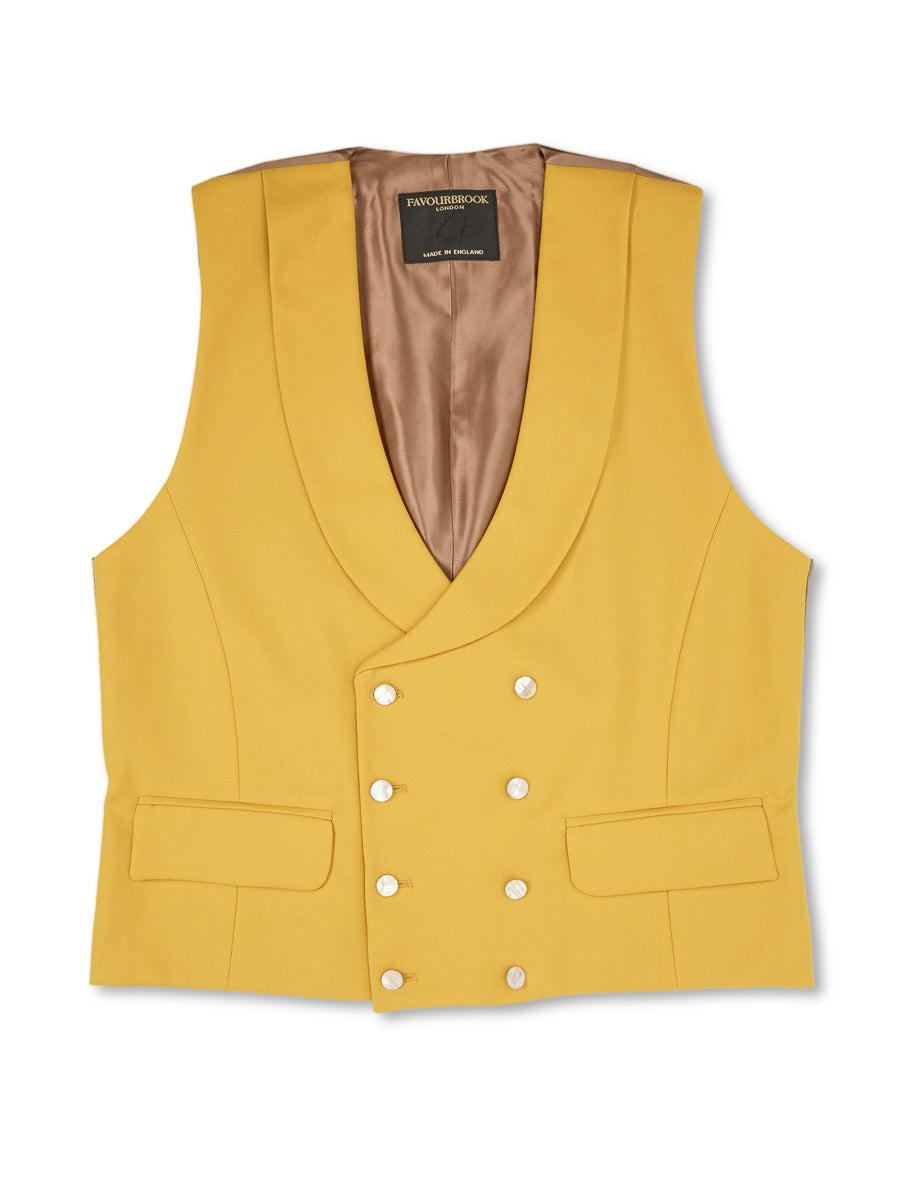 Butterscotch Wool Double Breasted 8 Button Shawl Lapel Waistcoat