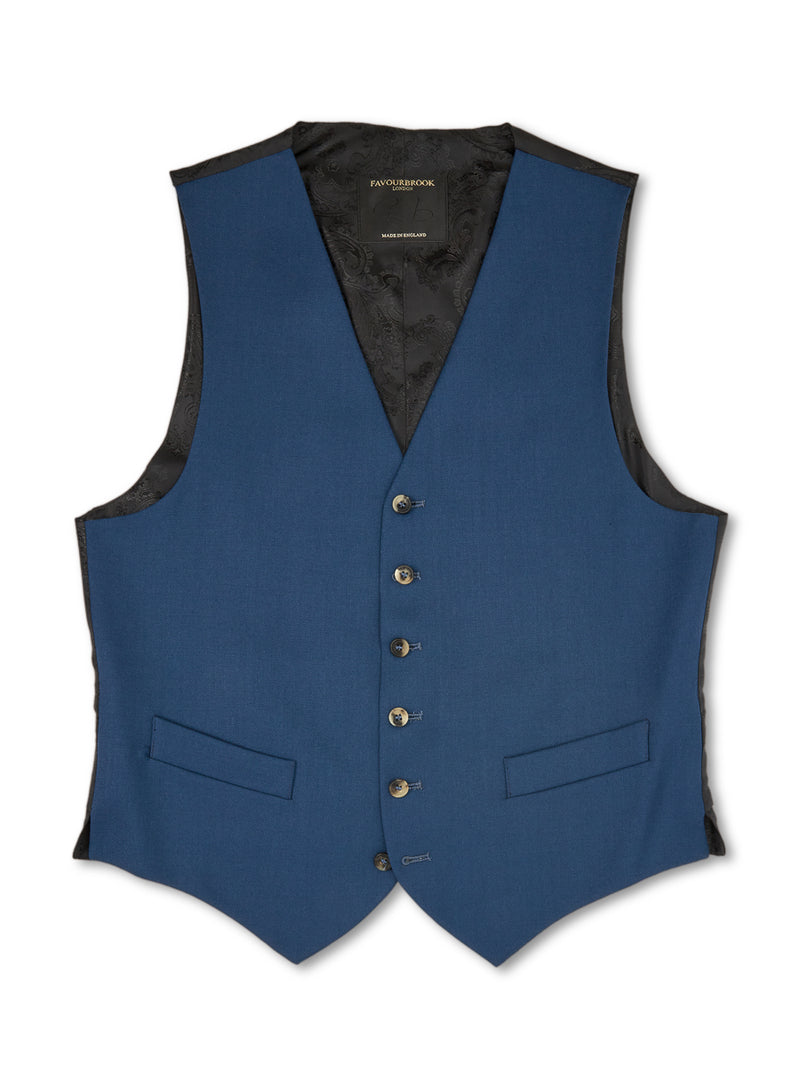 Storm Blue Wool Single Breasted 6 Button Waistcoat
