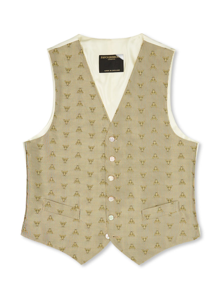 Gold Bees Silk Single Breasted 6 Button Waistcoat