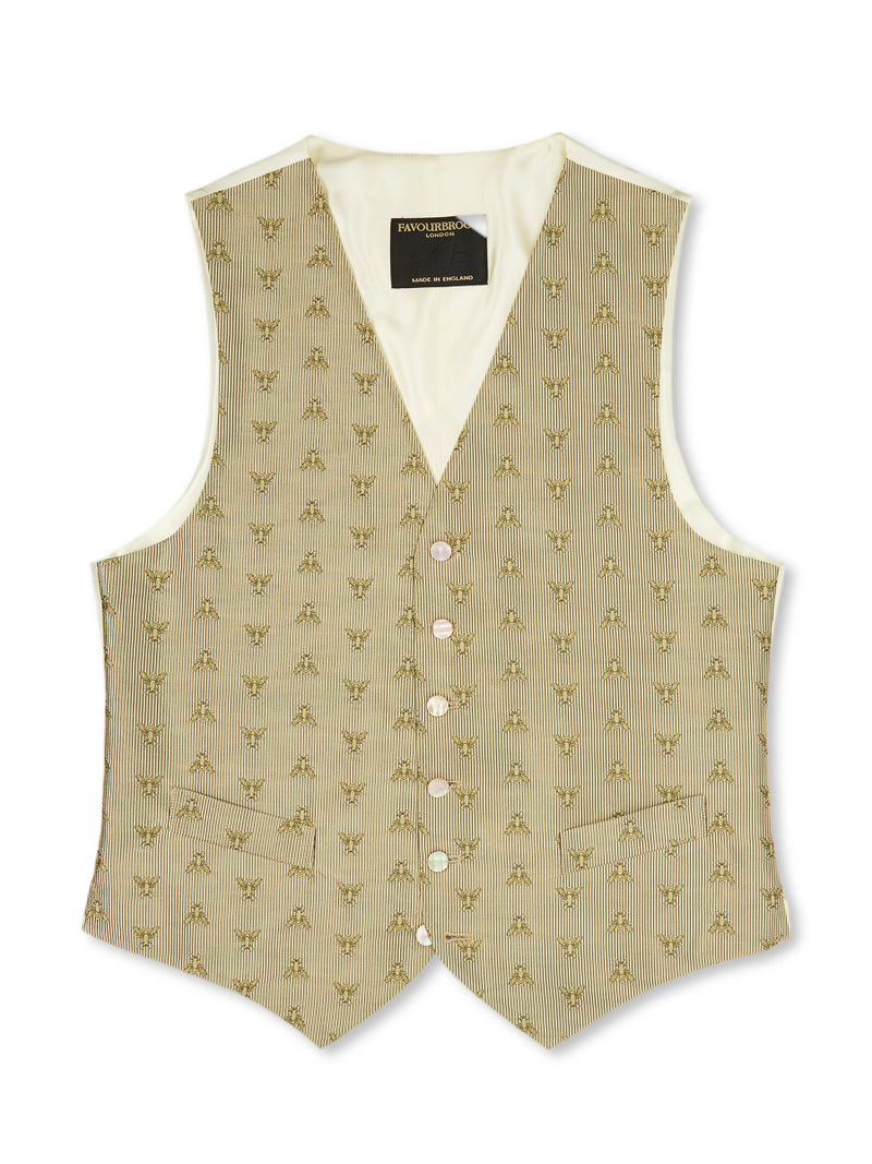 Gold Bees Silk Single Breasted 6 Button Waistcoat