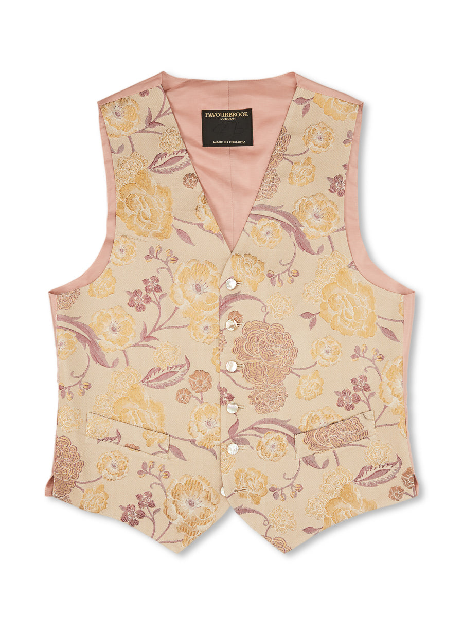 Gold Winnington Silk Wool Single Breasted 6 Button Waistcoat