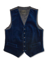 Marine Blue Velvet Cotton Single Breasted 6 Button Piped Waistcoat