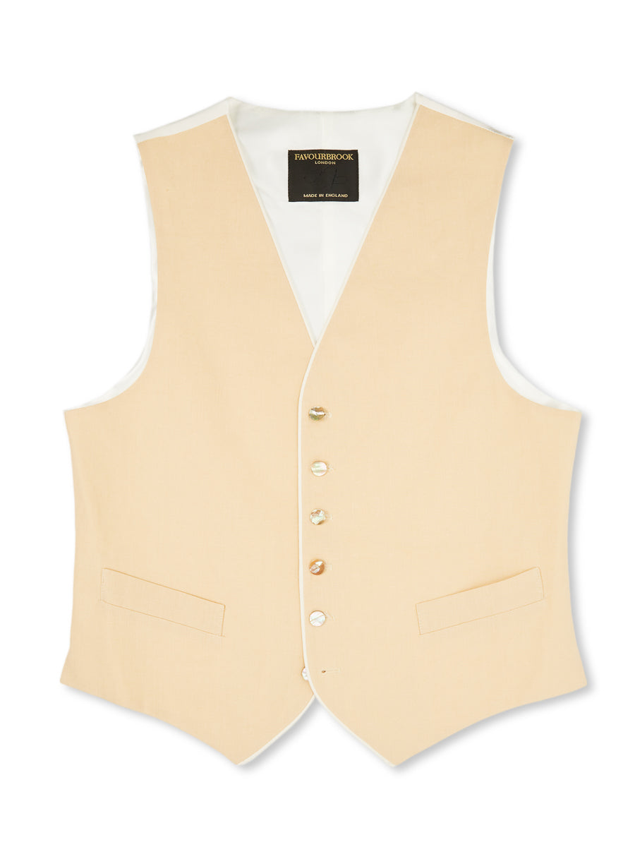 Cream Linen Single Breasted 6 Button Piped Waistcoat