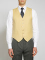 Yellow Gabardine Wool Single Breasted 6 Button Waistcoat