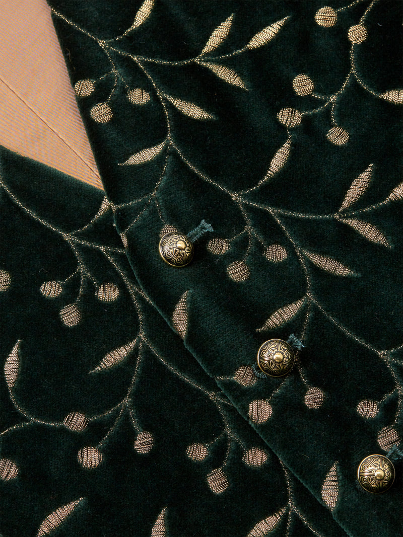Racing Green Lurex Berries Velvet Cotton Single Breasted 6 Button Waistcoat
