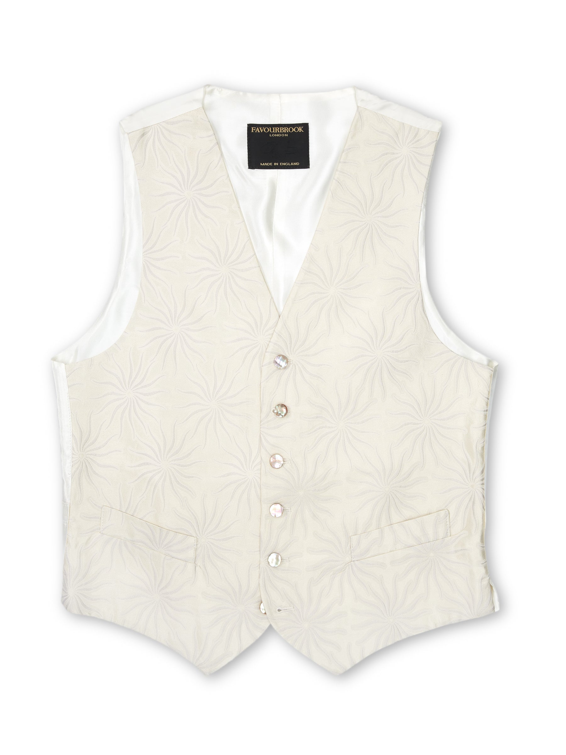 Ivory Starburst Silk Wool Single Breasted 6 Button Waistcoat