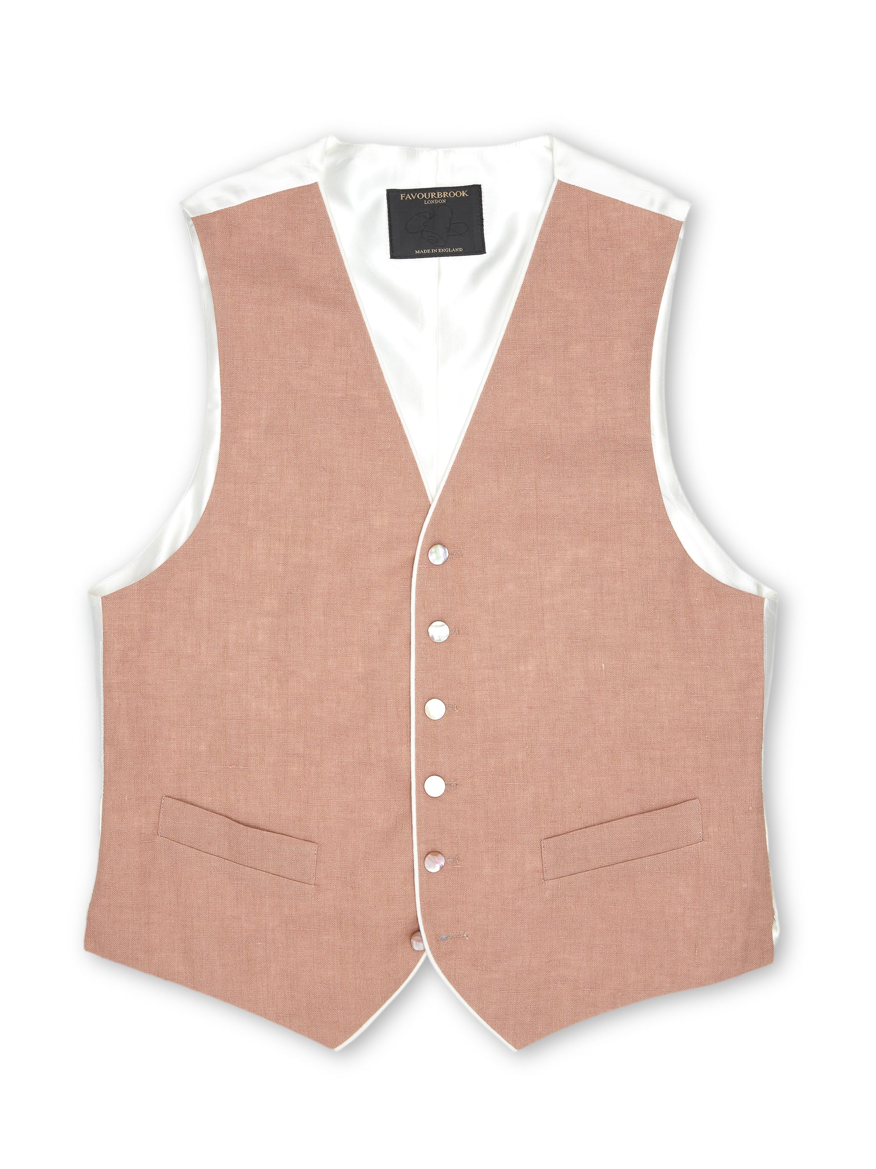 Sidmouth Pink Linen Single Breasted 6 Button Piped Waistcoat