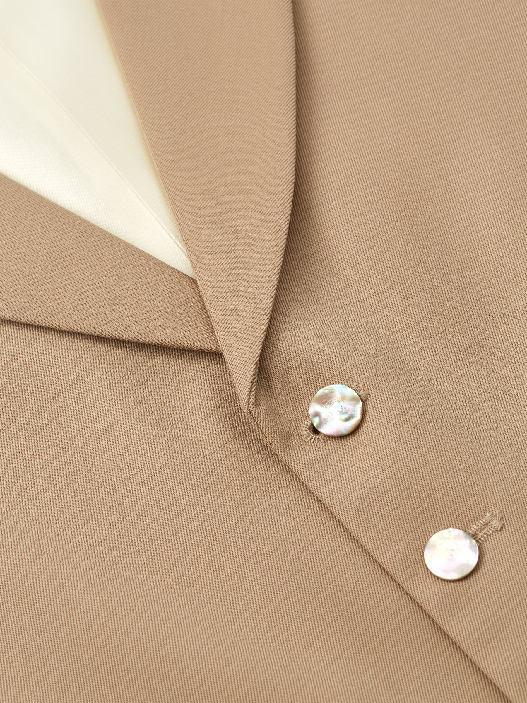 Beige Gabardine Wool Single Breasted 6 Button Notch Lapel Waistcoat