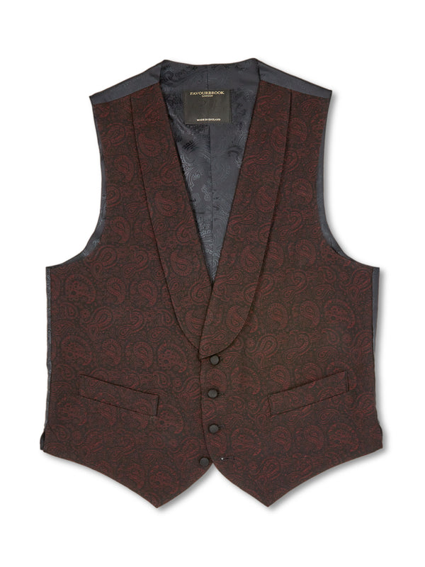 Burgundy Vincent Wool Single Breasted 4 Button Shawl Lapel Waistcoat