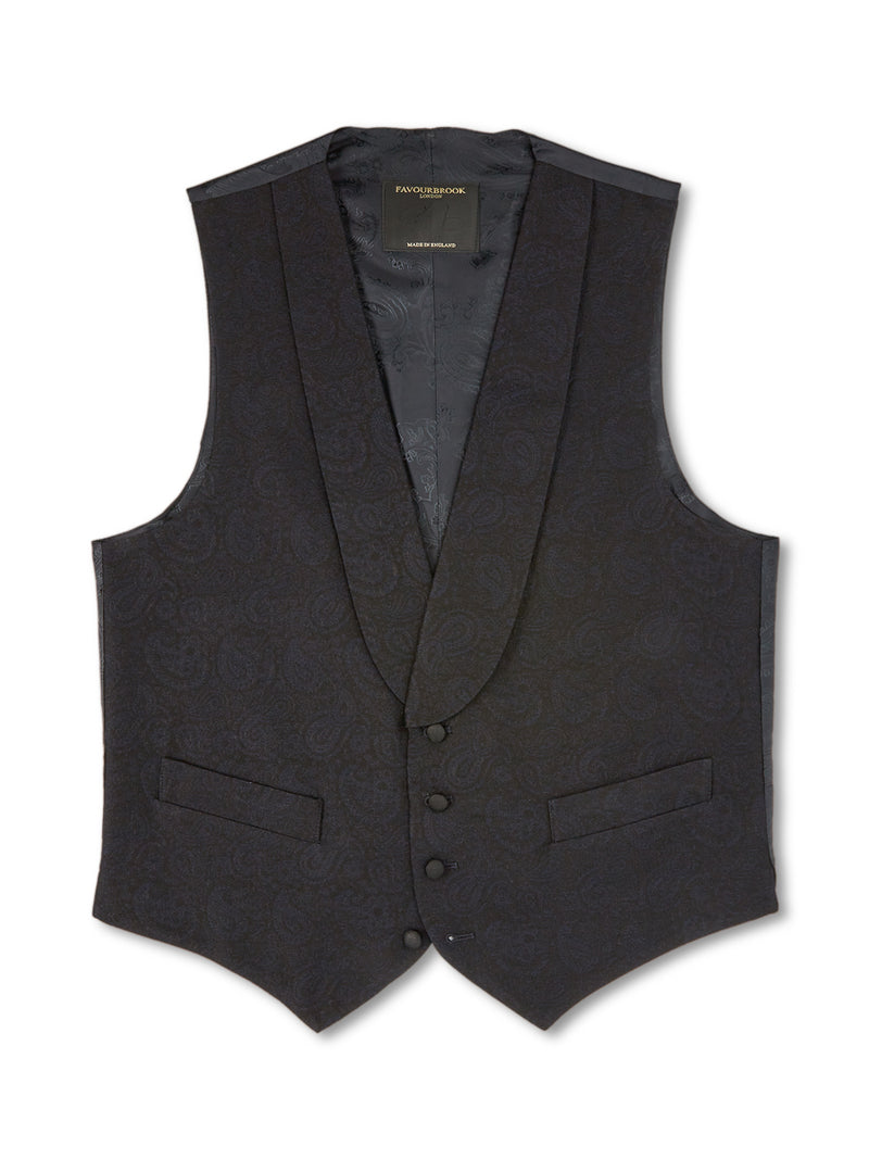 Midnight Vincent Wool / Silk Single Breasted 4 Button Shawl Lapel Waistcoat