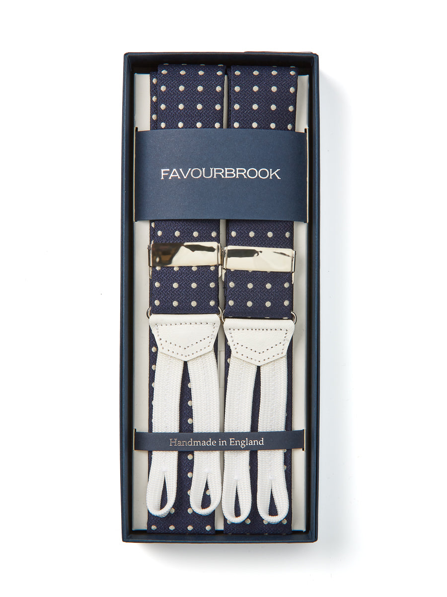 Favourbrook - Leather-Trimmed Silk-Moire Braces - Blue Favourbrook