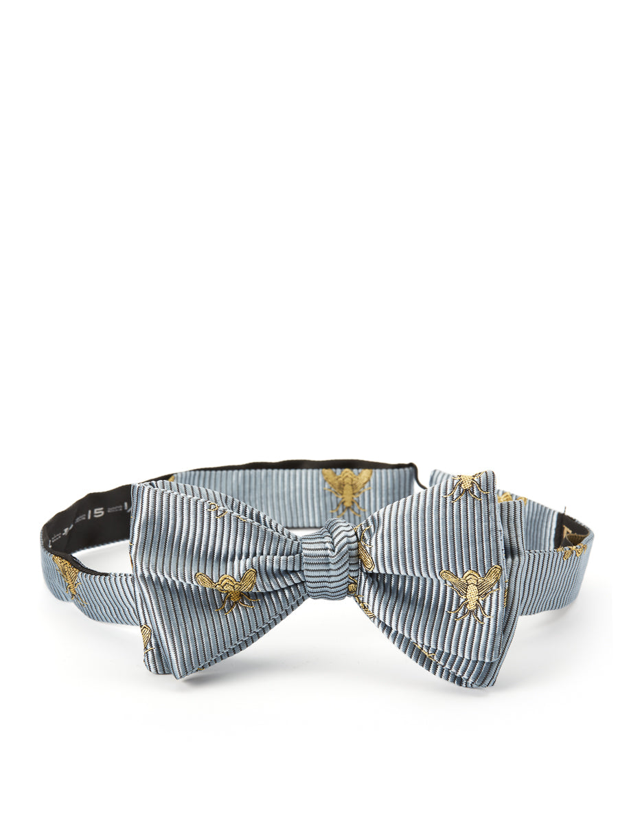 Powder Blue Gold Bees Silk Bow Tie