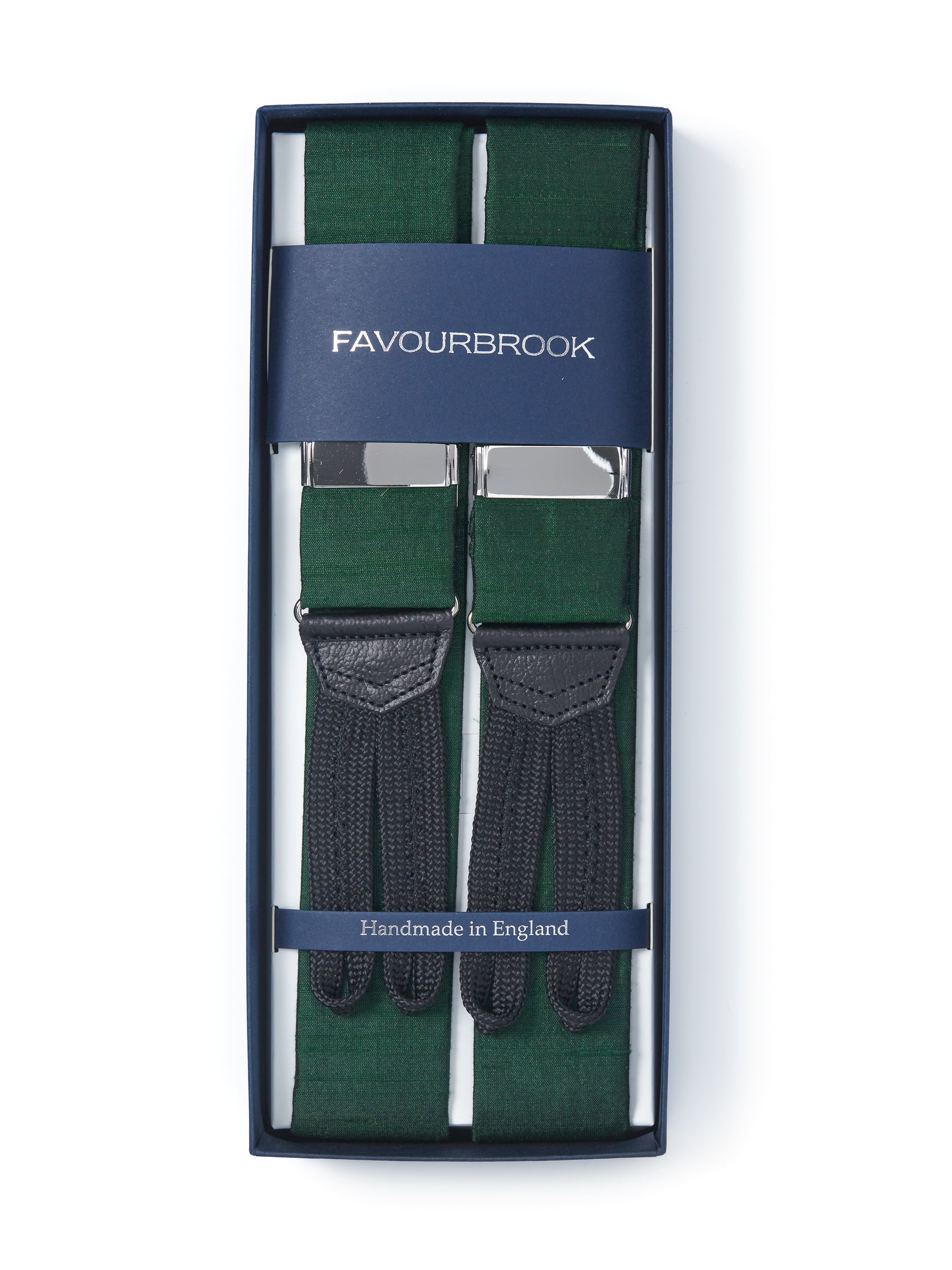 Favourbrook - Leather-Trimmed Silk-Moire Braces - Blue Favourbrook
