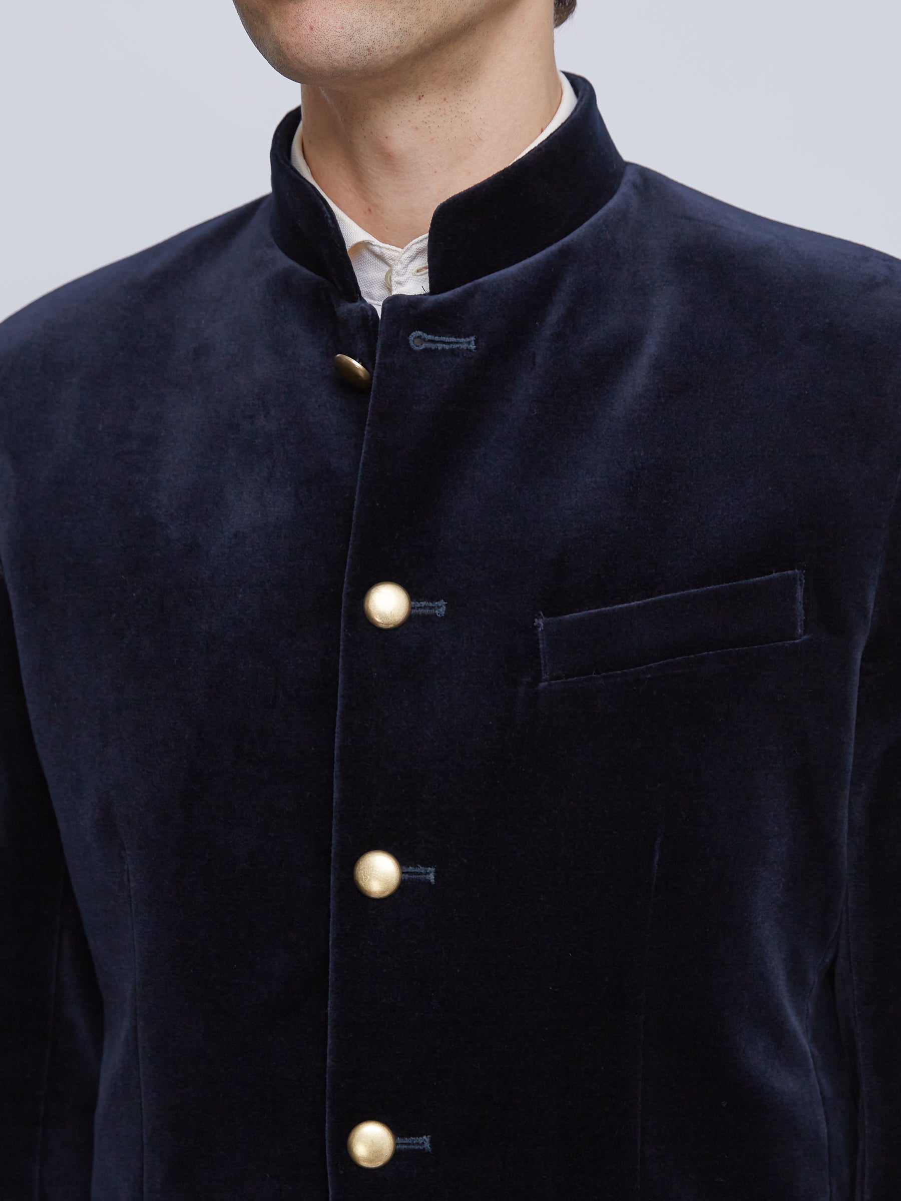 Navy Velvet Nehru Jacket Button Cuff