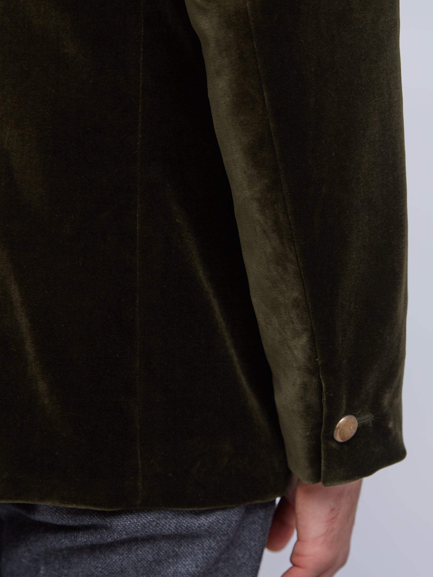 Olive Velvet Nehru Jacket Button Cuff