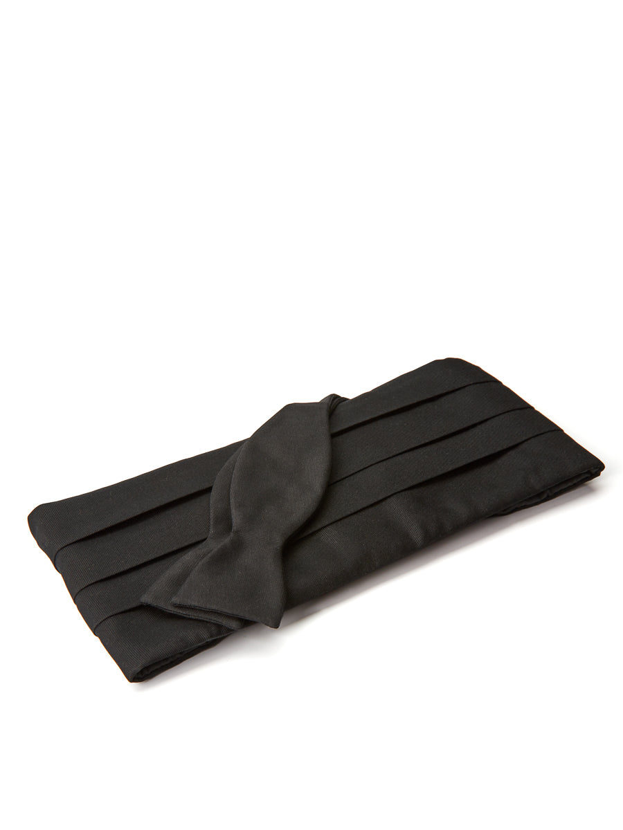 Black Grosgrain Silk Pleated Cummerbund &amp; Bow Tie Set