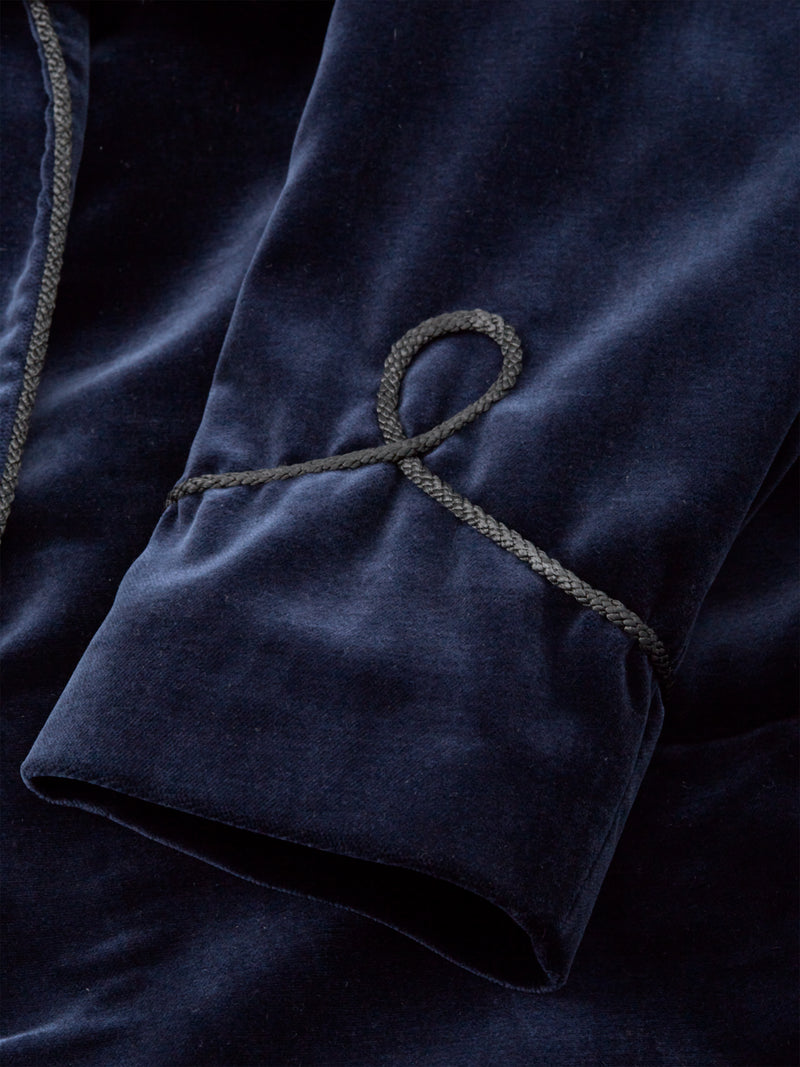 Navy Velvet Cotton Dressing Gown