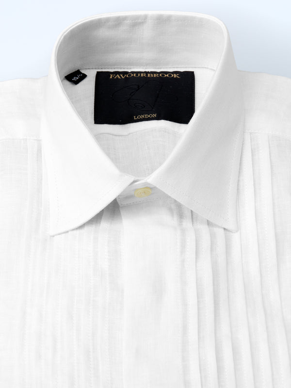 White Colne Linen Pin Tuck Dress Shirt