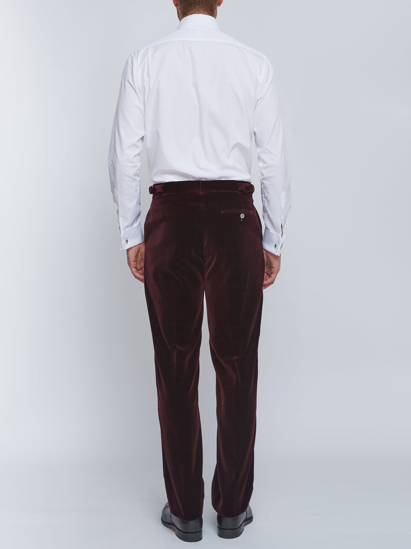 Burgundy Velvet Cotton Flat Front Dress Trouser