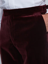Burgundy Velvet Cotton Flat Front Dress Trouser