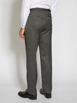 Grey Westminster Stripe Wool High Waisted Flat Front Trouser