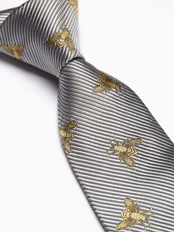 Silver Gold Bees Silk Tie