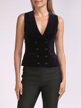 Double-Breasted Aubergine Plain Velvet Waistcoat