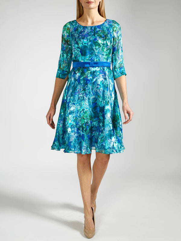 Serena Circle Dress Azure Moreau Silk Devore Chiffon