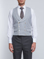 Grey Gabardine Wool Double Breasted 8 Button Shawl Lapel Piped Waistcoat