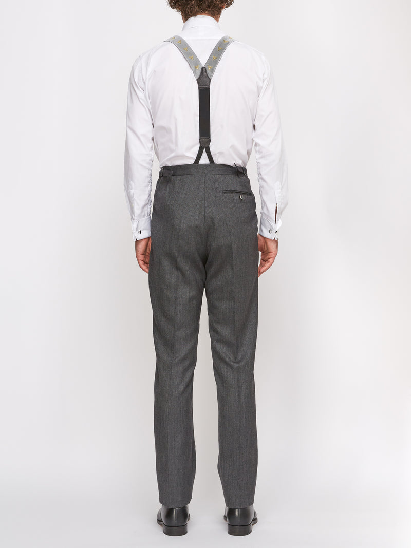 Grey Norfolk Herringbone High Waisted Flat Front Trousers