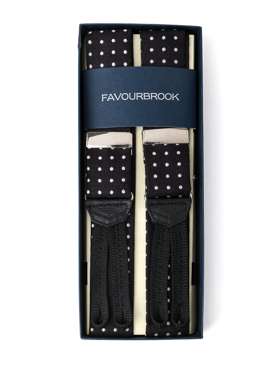 Favourbrook - Leather-Trimmed Silk-Moire Braces - Black Favourbrook