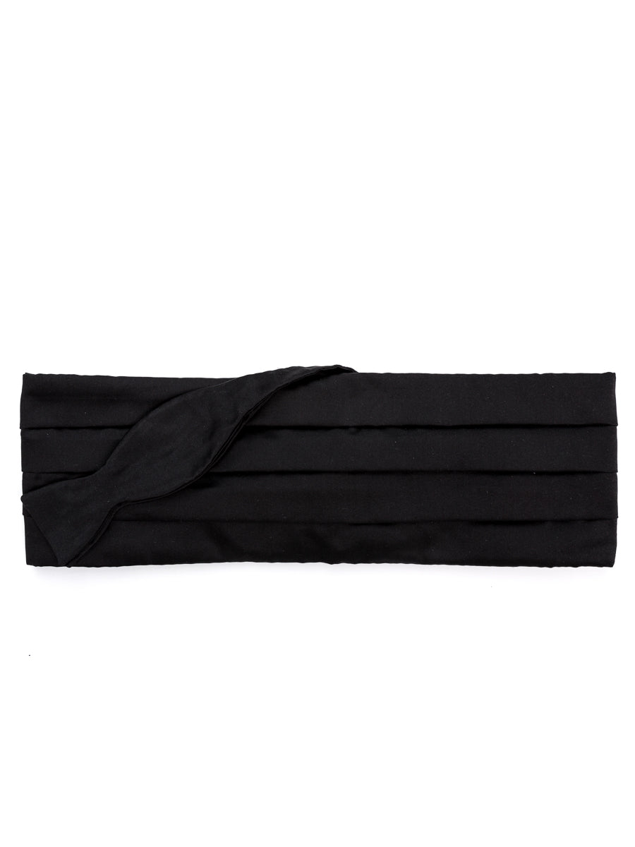 Black Duchesse Satin Silk Pleated Cummerbund &amp; Bow Tie Set