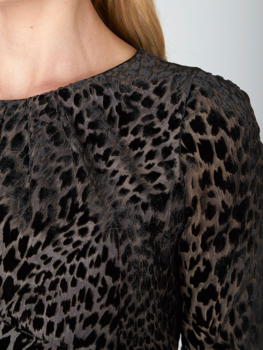 Ozcan Straight Dress Grey Leopard Devore Silk Devore