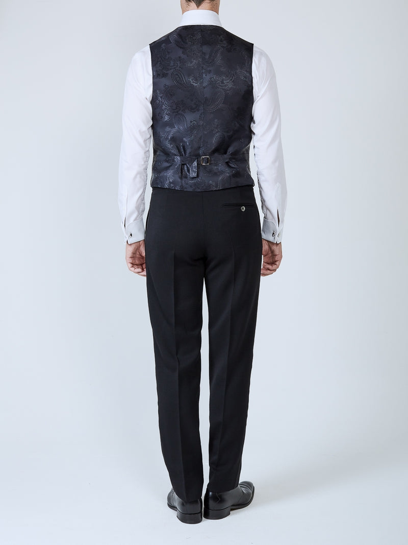 Midnight Davenport Silk Single Breasted 4 Button Piped Waistcoat