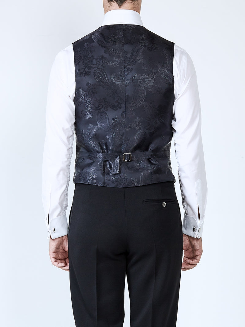 Midnight Davenport Silk Single Breasted 4 Button Piped Waistcoat
