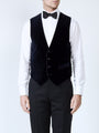 Navy Velvet Cotton Single Breasted 4 Button Piped Waistcoat