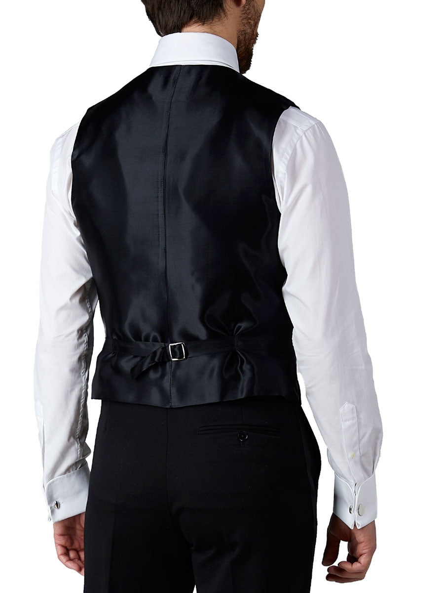 Black Albert Silk Single Breasted 4 Button Piped Waistcoat