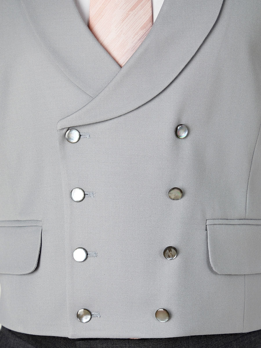Grey Gabardine Wool Double Breasted 8 Button Shawl Lapel Waistcoat