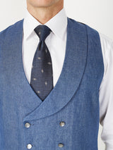 Indigo Woodcroft Linen Double Breasted 8 Button Shawl Lapel Waistcoat
