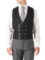 Black Gabardine Wool Double Breasted 8 Button Shawl Lapel Piped Waistcoat