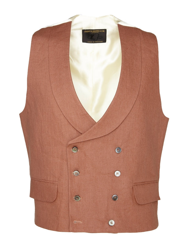 Pink Evering Linen Double Breasted 8 Button Shawl Lapel Waistcoat