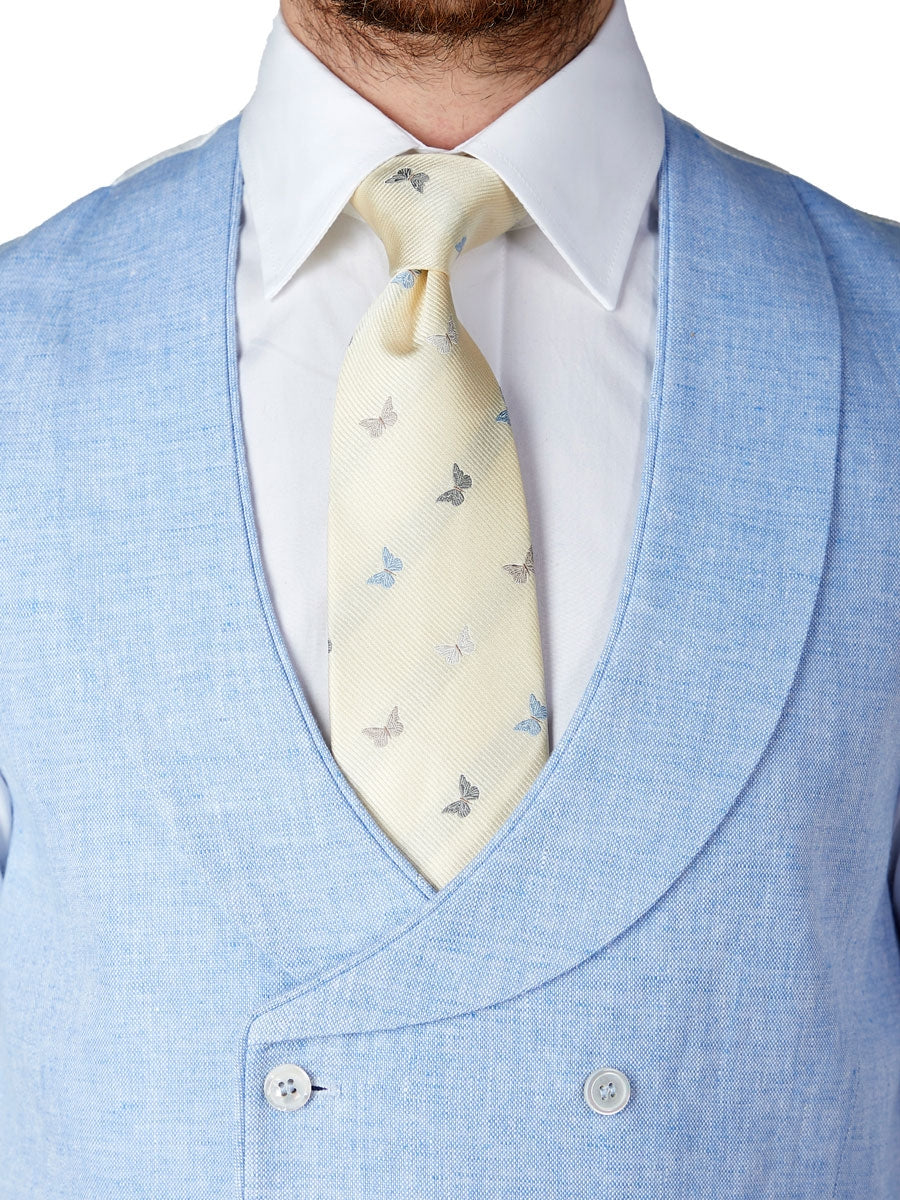 Sky Blue Evering Linen Double Breasted 8 Button Shawl Lapel Piped Waistcoat