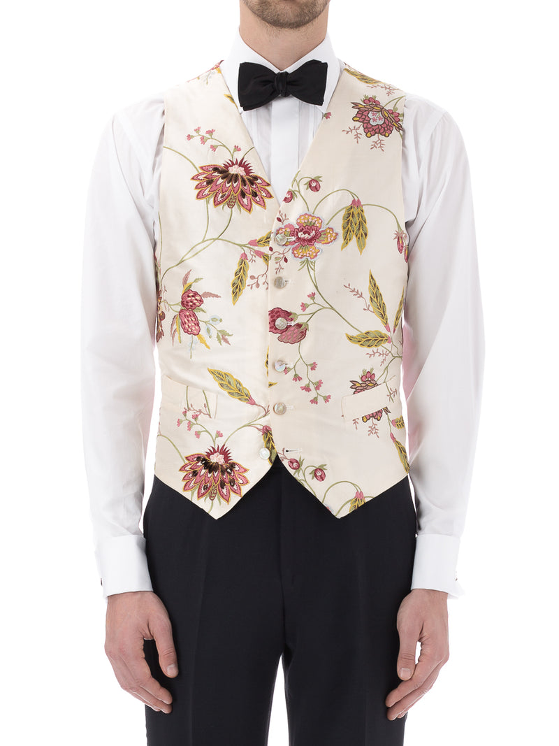 Collis Hill Silk Floral Single Breasted 6 Button Waistcoat