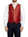 Red Peacock Silk Single Breasted 6 Button Waistcoat