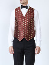 Red Bees Silk Single Breasted 6 Button Waistcoat