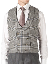 Black Clarence Check Wool Double Breasted 8 Button Shawl Lapel Piped Waistcoat