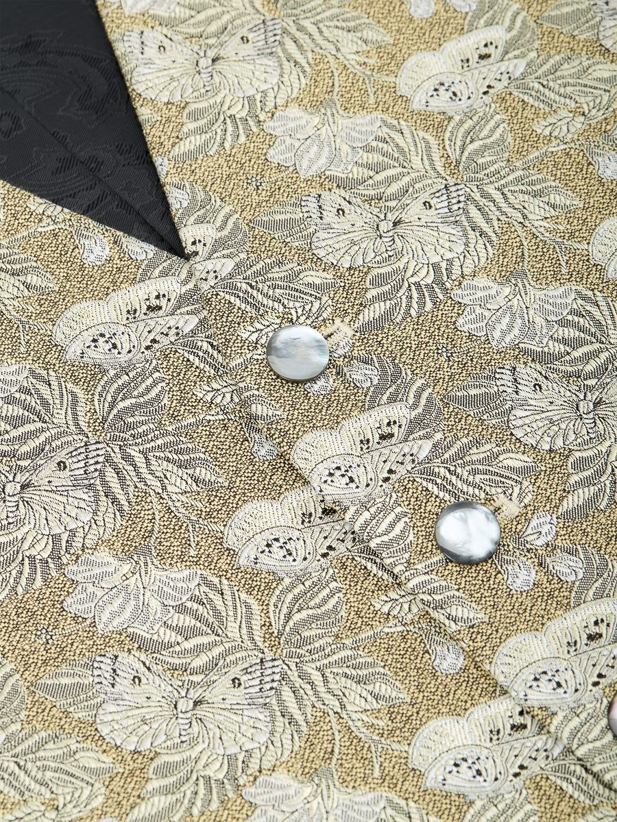 Antique Gold Brimstone Silk Single Breasted 6 Button Waistcoat