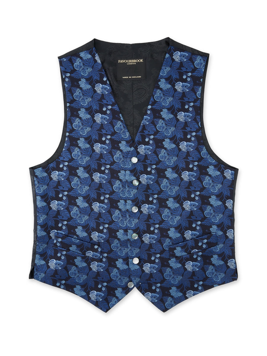 Navy Brimstone Silk Single Breasted 6 Button Waistcoat