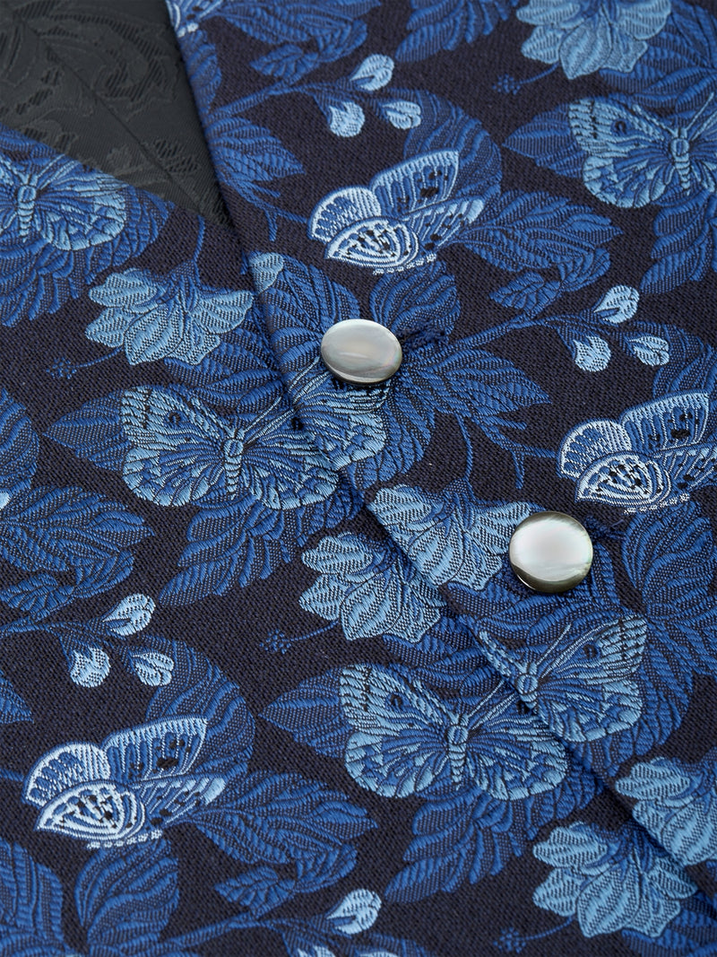 Navy Brimstone Silk Single Breasted 6 Button Waistcoat